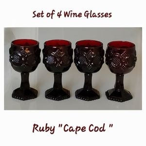 (4) Vntg "Cape Cod Ruby" 4oz Wine Glasses
